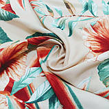 Штапель принт тропічні квіти на бежевому, фото 5