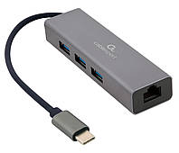 Адаптер, с USB-С на Gigabit Ethernet, 3 Ports USB 3.1 Gen1 (5 Gbps) Cablexpert A-CMU3-LAN-01 - MegaLavka