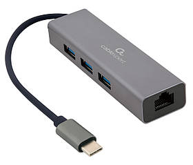 Адаптер, с USB-С на Gigabit Ethernet, 3 Ports USB 3.1 Gen1 (5 Gbps) Cablexpert A-CMU3-LAN-01 - MegaLavka