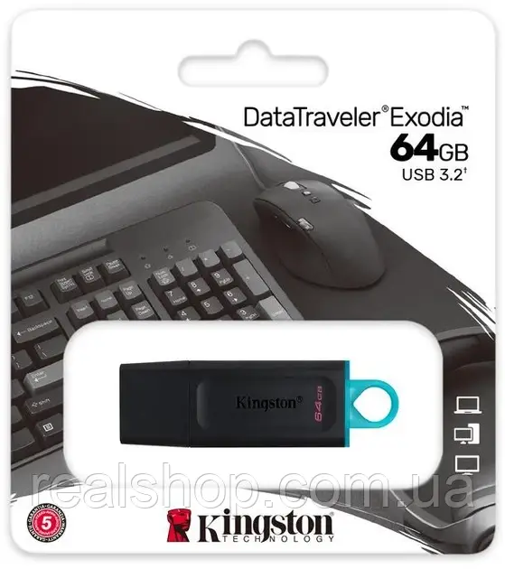 Флешпам'ять USB Kingston DataTraveler Exodia 64 GB USB 3.2 Gen 1 Black/Teal (DTX/64GB), фото 1