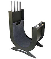 Набор для камина с дровницей и сумкой для дров из брезента Ferrum Перун 4 инструмента Черный LD, код: 8246499