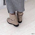 Шкіряні зимові бежеві напівчобітки на невеликому підборі, фото 4