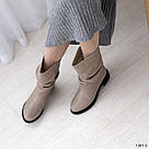 Шкіряні зимові бежеві напівчобітки на невеликому підборі, фото 5