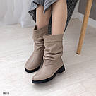 Шкіряні зимові бежеві напівчобітки на невеликому підборі, фото 8