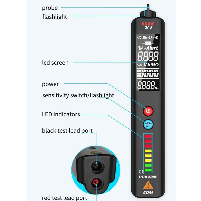 Бесконтактный индикатор напряжения BSIDE X1 с функцией тестера и индикатора фазы (100705) LD, код: 2597380 - фото 5 - id-p2110707968