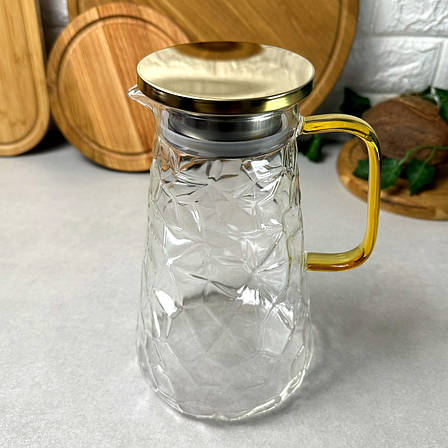 Скляний глечик 1.8 л із золотистою кришкою Bojo, фото 1