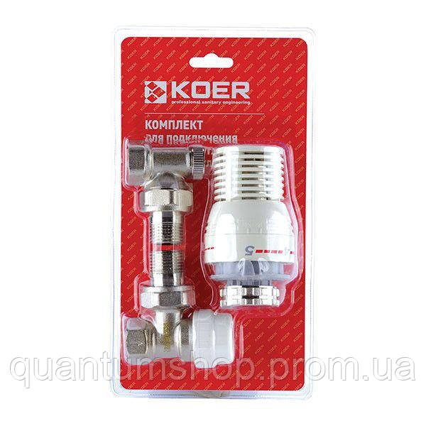 Комплект для подключения радиатора 1 2'' (угловой) с термоголовкой KOER ...