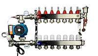 Коллектор для теплого пола в сборе с насосом EUROPRODUCT (7 КОНТУРОВ)