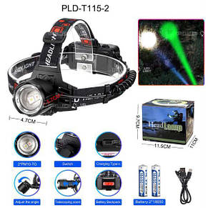 Ліхтар налобний PLD-T115-2PM10-TG(white+green), ЗУ Type-C, zoom, фото 4
