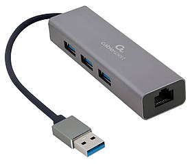 Адаптер з USB-A на Gigabit Ethernet, 3 порти USB 3.1 Gen1 (5 Gbps) Cablexpert A-AMU3-LAN-01 — MegaLavka