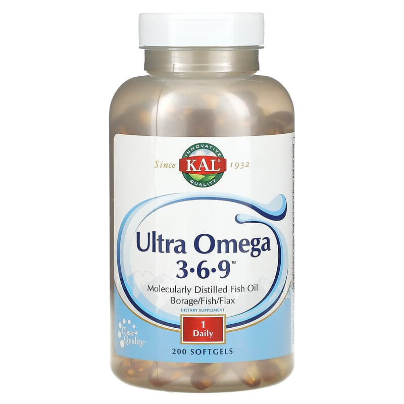 Омега 3-6-9 KAL "Ultra Omega 3-6-9" із бурачника, риби та льону (200 гелевих капсул)