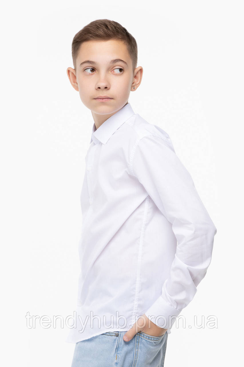 Рубашка однотонная для мальчика Pitiki 1226 164 см Белый (2000989800101) LP, код: 8126636 - фото 2 - id-p2110708572