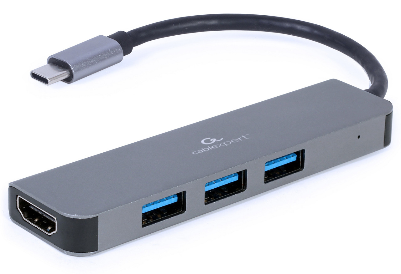 Адаптер USB-C 2в1 (хаб/HDMI), сірий Cablexpert A-CM-COMBO2-01 — MegaLavka