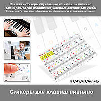 Наклейки-стікери навчальні на клавіші піаніно (для 37/49/61/88 клавішних) кольорові дитячі для навчання "Веселі ноти" музика для д
