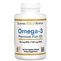 Омега-3, риб ячий жир преміальної якості, 100 капсул із риб ячого желатину
