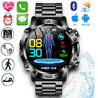 Черные Smart Watch круглые мужские умные смарт часы со звонком с металлическим браслетом Modfit Combat