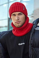 Мужской комплект «Канзас» (шапка и шарф-хомут) Braxton красный 56-59 ZR, код: 6160273