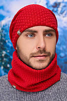 Теплый мужской комплект с шапкой и бафом (5141-7) Braxton красный 56-59 ZR, код: 6635419