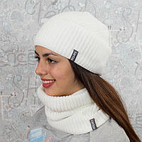 Комплект: вязаная шапка со снудом на флисе Luxyart КАНТА универсальный унисекс 50-60 Белый (O KN, код: 2720536