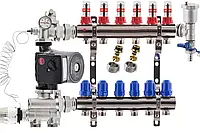 Коллектор для теплого пола Kp-czech в сборе с насосом на 6 контуров |нижнее подключение|