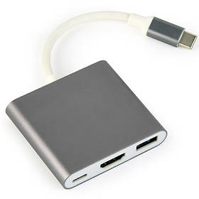 Адаптер-перехідник USB-C на HDMI/USB 3.0/USB-C Cablexpert A-CM-HDMIF-02-SG — MegaLavka