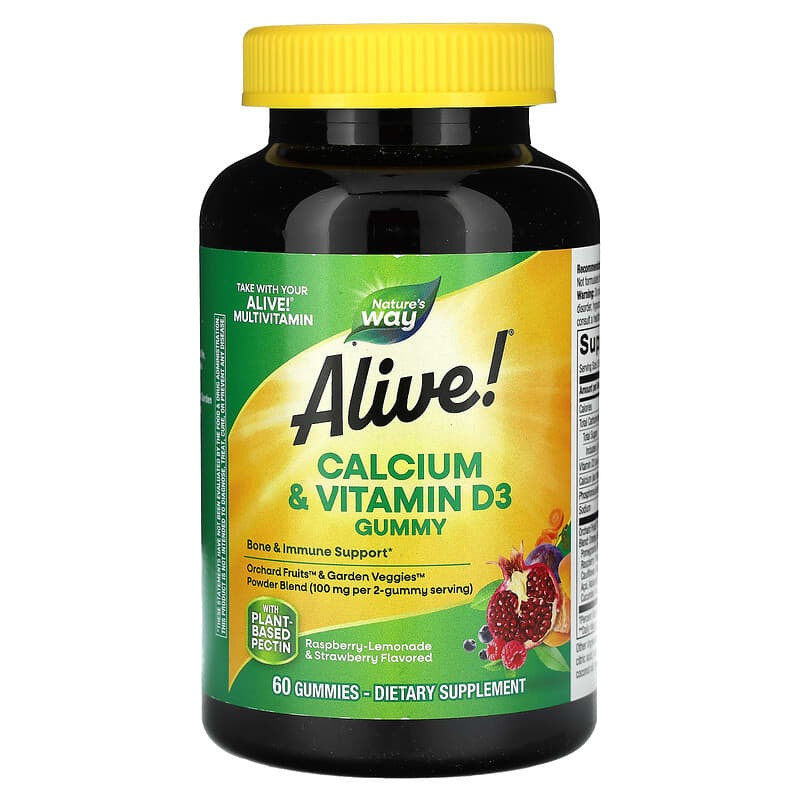 Кальцій із вітаміном Д3 Nature's Way, Alive! "Calcium + Vitamin D3 Gummies" (60 жувальних цукерок)