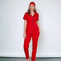 Красная женская пижама рубашка и штаны + повязка на глаза р 46-50 100 % хлопок, Турция
