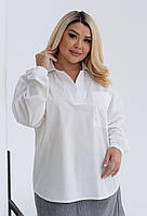 Жіноча сорочка великого розміру батал 48-66 однотонна біла вільного крою без застібки