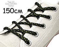 Шнурки для обуви Kiwi (Киви) круглые простые 150 см 5 мм цвет чёрный-хаки (упаковка 36 пар). Тип 3.5 "Сетка"
