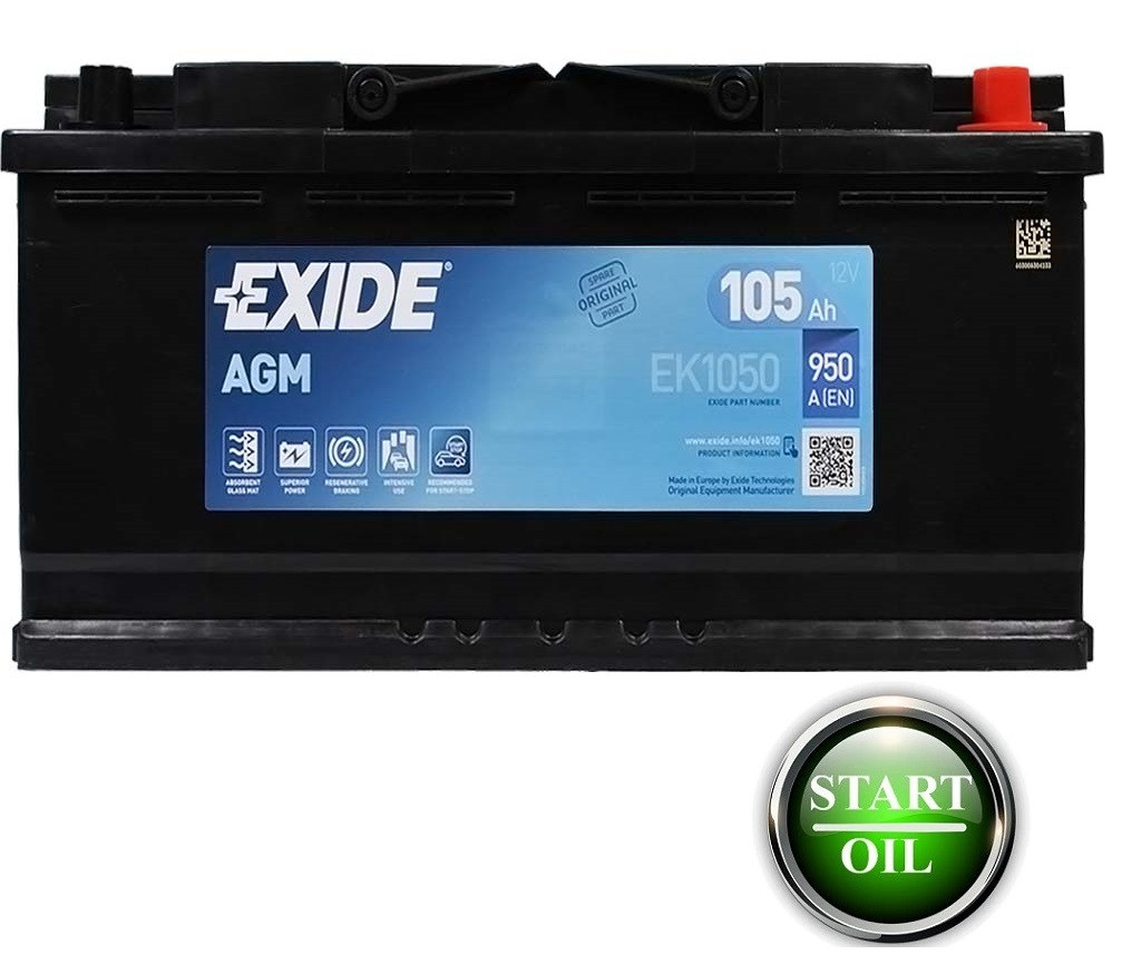 Акумулятор EXIDE AGM 105Аh 950A R+ EK1050 Start/Stop