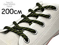 Шнурки для обуви Kiwi (Киви) круглые простые 200 см 5 мм цвет чёрный-хаки (упаковка 36 пар).Тип 3.5 "Спираль"
