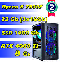 Игровой компьютер / ПК AMD Ryzen 5 7500F (6 x 5.0 GHz) / 32Gb DDR5 / SSD 1000 Gb / RTX 4060 Ti 8Gb