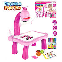 Детский стол проектор музыкальный с подсветкой для рисования и фломастерами розовый Projector Painting