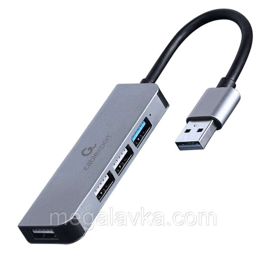 USB-A на 1х USB 3.1 Gen1 (5 Gbps), 3х USB 2.0, метал, сірий Cablexpert UHB-U3P1U2P3-01 — MegaLavka