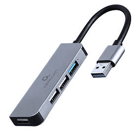 USB-A на 1х USB 3.1 Gen1 (5 Gbps), 3х USB 2.0, метал, сірий Cablexpert UHB-U3P1U2P3-01 — MegaLavka