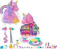 Игровой набор Polly Pocket 2 в 1 Travel Toy, Rainbow Unicorn Salon Styling Head!