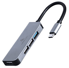 USB-С на 1х USB 3.1 Gen1 (5 Gbps), 3х USB 2.0, метал, сірий Cablexpert UHB-CM-U3P1U2P3-01 — MegaLavka