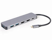 Док-станція USB-C 3-в-1 (Хаб/HDMI/PD), сірий Cablexpert A-CM-COMBO3-03 MegaLavka