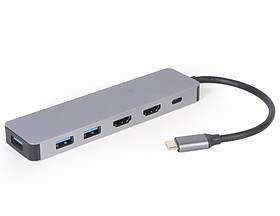 Док-станція USB-C 3-в-1 (Хаб/HDMI/PD), сірий Cablexpert A-CM-COMBO3-03 — MegaLavka