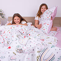 Комплект постільної білизни полуторний Муслін-Поплін "Веселка" 155х215 см, для дівчаток, для дівчинки, рожевий