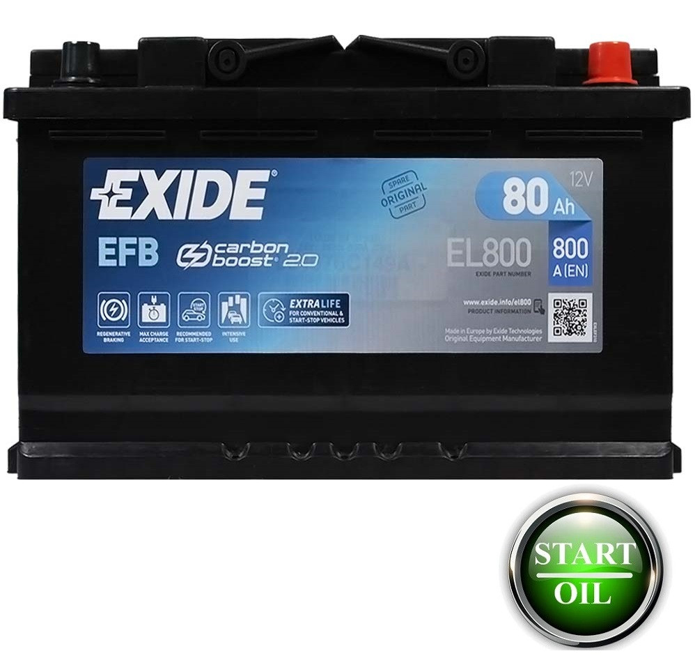 Акумулятор EXIDE EFB 80Аh 800A R+ EL800 Start/Stop