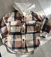 Детская теплая флисовая рубашка в клетку бежевая 104см унисекс