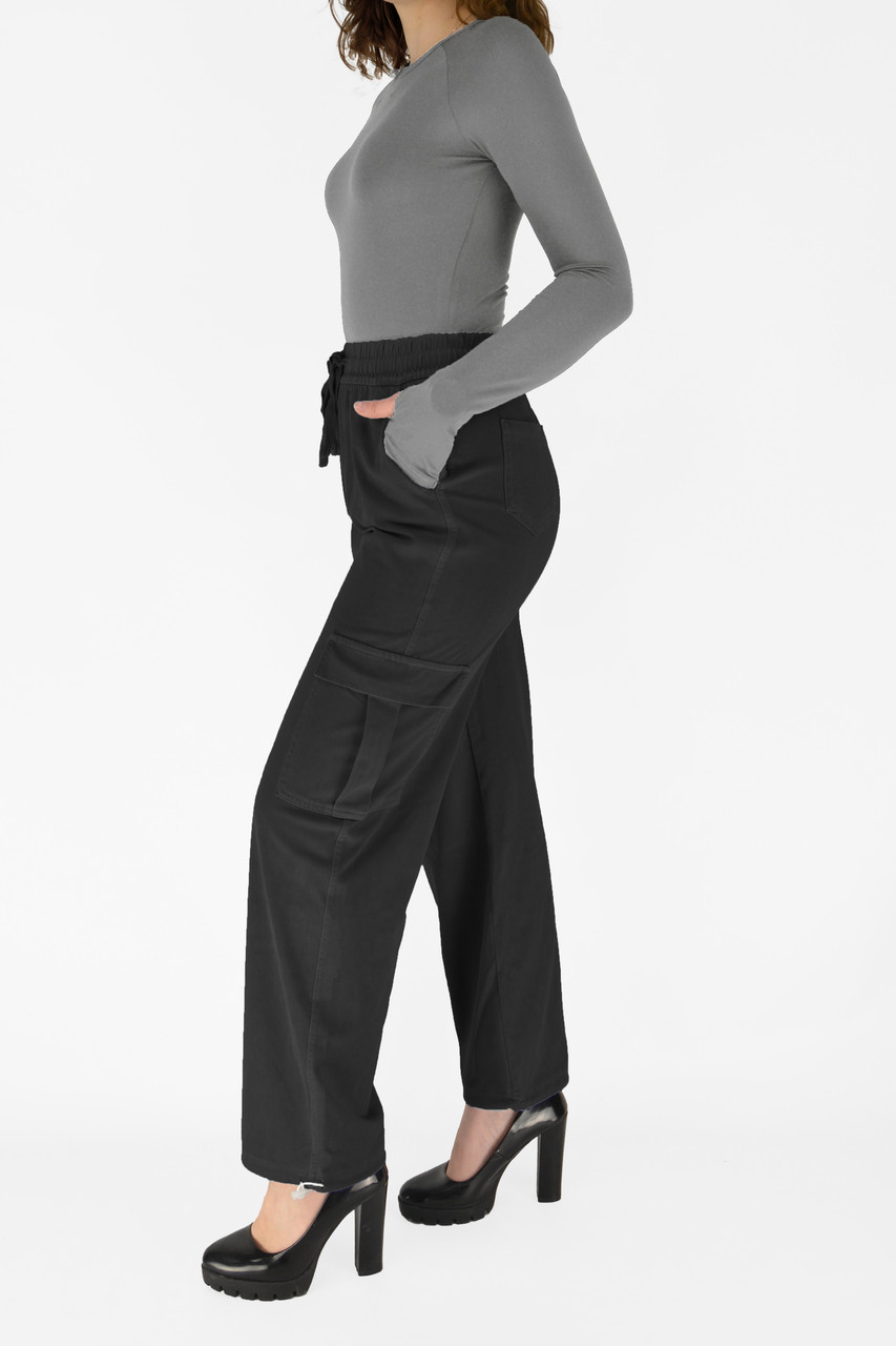 Жіночі бавовняні джинси Штани карго парашут літні з кишенями Чорний