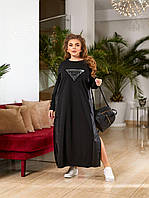 Женское черное платье в стиле бохо с разрезами большие размеры
