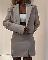 Женский весенний костюм пиджак юбка-мини с разрезами размеры 42-46