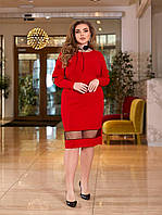 Вечернее красное платье миди с сеткой большие размеры