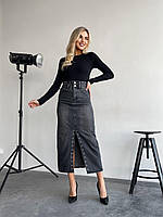 Женская весенняя стильная джинсовая юбка с разрезом размеры S-L