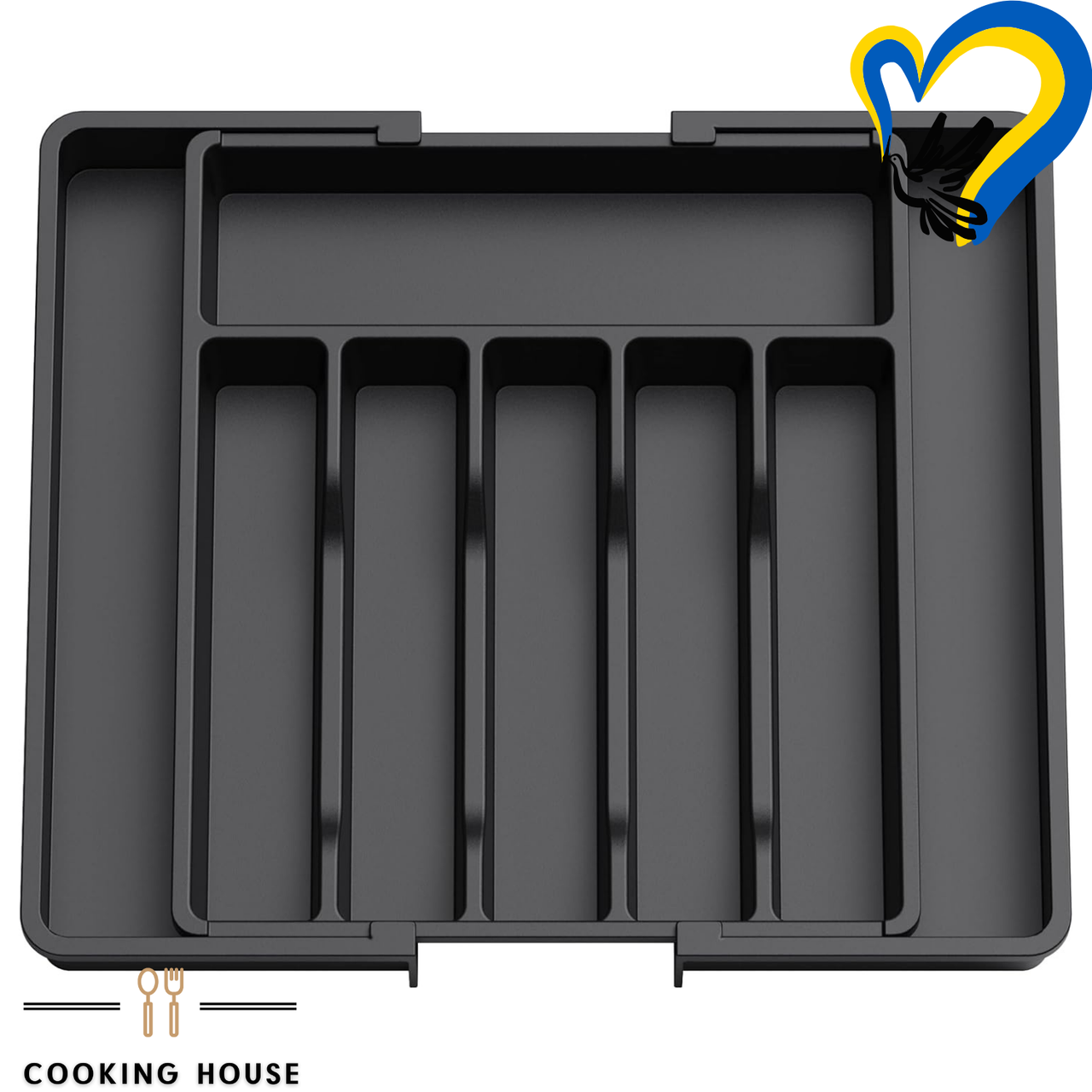 Органайзер-вкладка для столових приборів Cooking House, лоток розсувний, чорний