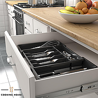 Органайзер-вкладка для столових приборів Cooking House, лоток розсувний, чорний, фото 4