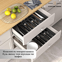 Органайзер-вкладка для столових приборів Cooking House, лоток розсувний, чорний, фото 9